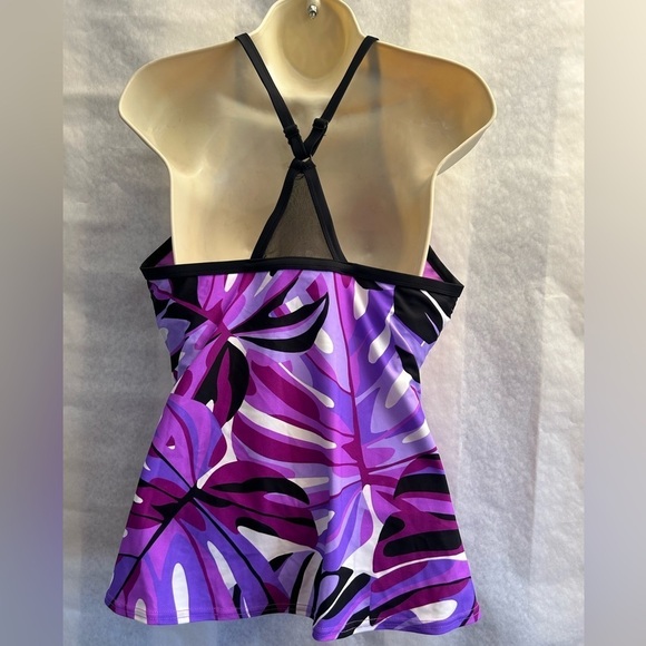 Gerry Weber razor back tankini swim top in multi purple & black Sz-XL. W15 - Picture 3 of 8